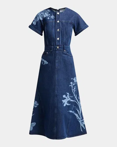 Erdem Indigo Denim Short Sleeve Midi Dress In Blue