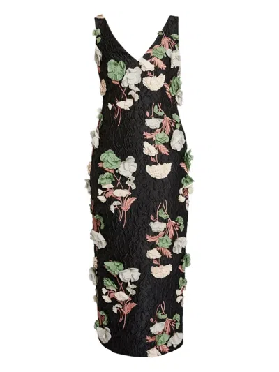 Erdem Floral-detail Embroidered Midi Dress In Black