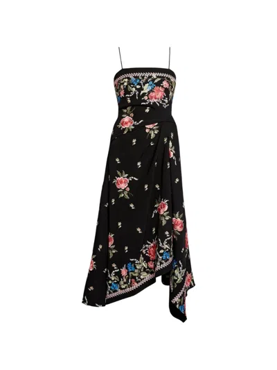 Erdem Asymmetric Embroidered Grain De Poudre Wool Midi Dress In Black