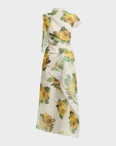 Erdem Floral Midi Dress In Yellow