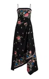 Erdem Floral Draped Midi Cocktail Dress In Black