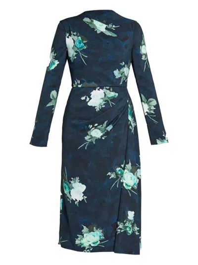 Erdem Floral-draped Midi Dress In Blue