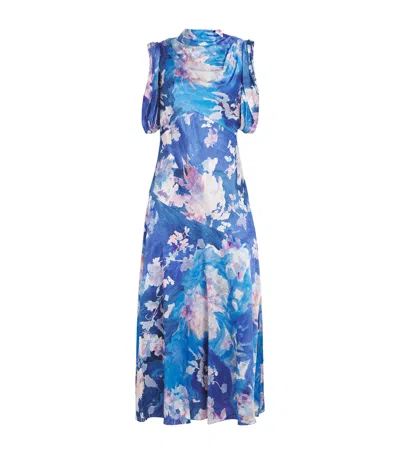 Erdem Floral Draped Midi Dress In Blue