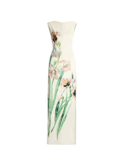 Erdem Floral Duchess Floral-print Cowl-back Maxi Dress In Neutral