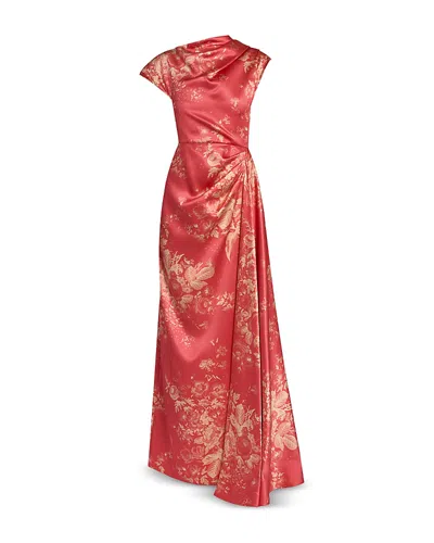 Erdem Floral Print Duchess Draped Gown In Red