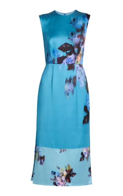 Erdem Floral Duchess Midi Dress In Blue