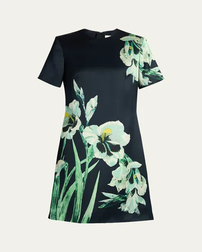 Erdem Floral Duchess Satin Mini Dress In Navy Multi