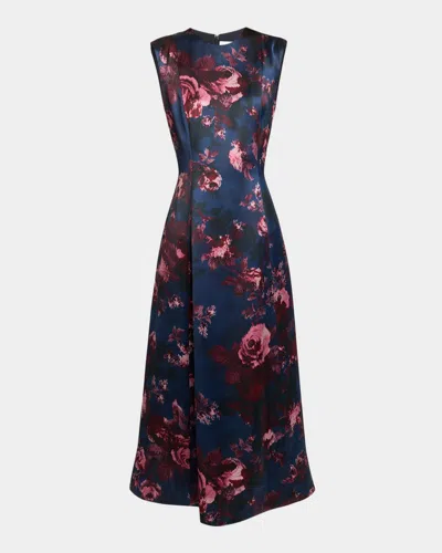 Erdem Floral Sleeveless Duchesse Satin Midi Dress In Black