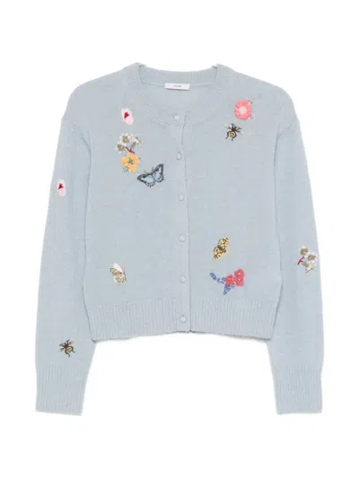 Erdem Floral-embellished Crew-neck Cardigan In Blue