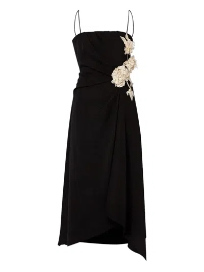 Erdem Floral-embellished Draped Maxi Dress In Black