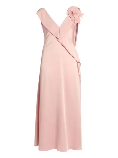 Erdem Floral-embellished Ruffled Midi Dress In Pink
