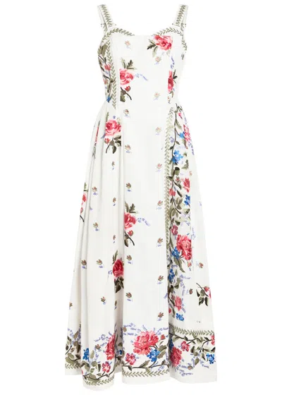 Erdem Floral-embroidered Boned Cotton Midi Dress In White