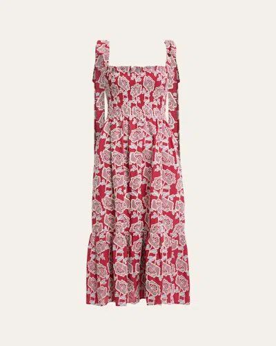 Erdem Floral Embroidered Cotton Smocked Sleeveless Midi Dress In Multi