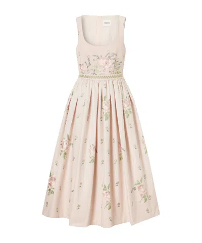 Erdem Floral-embroidered Cotton-faille Midi Dress In Pink