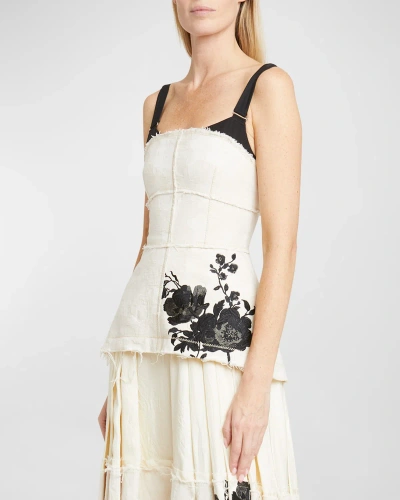 Erdem Floral Embroidered Full Skirt Sleeveless Midi Dress In Ecru