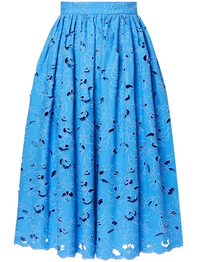 Erdem Floral-embroidered Midi Skirt In Blau