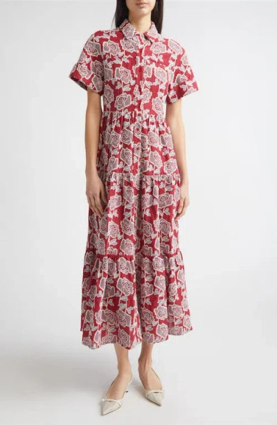 Erdem Womens Cherry Floral-embroidered Tiered Cotton-blend Midi Dress In Red