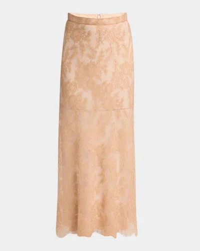 Erdem Floral Embroidered Tulle Midi Skirt In Nude  Gold