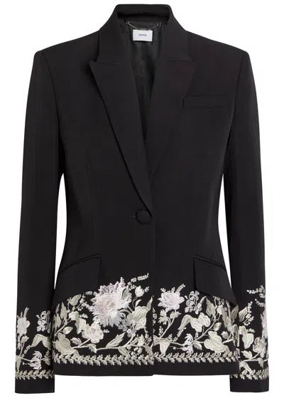 Erdem Floral-embroidered Wool Blazer In Black