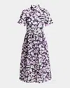 Erdem Floral Fit-flare Short Sleeve Midi Shirtdress In Purple