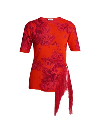 Erdem Floral Fringe Knitted Top In Red