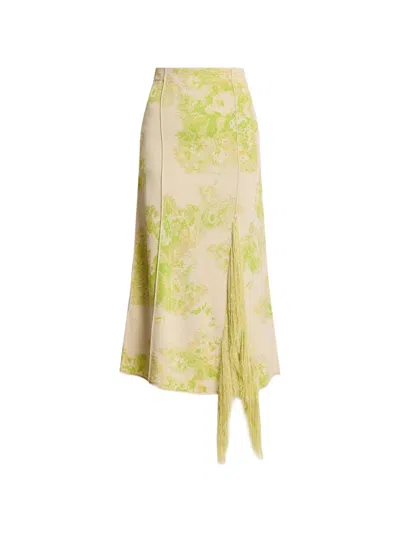 Erdem Floral Fringe Midi Skirt In Green