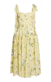 Erdem Floral Gathered Cotton Midi Dress In Yellow