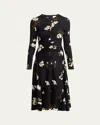 Erdem Ruched Stretch-crepe Midi Dress In Elena Garden Black
