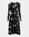 Erdem Ruched Stretch-crepe Midi Dress In Elena Garden Black