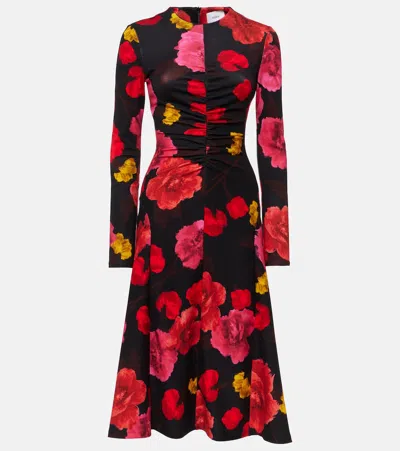 Erdem Floral Gathered Midi Dress In Black