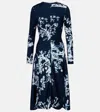 Erdem Womens Cyanotype Etching Navy Draped Floral Stretch-woven Midi Dress In Blue
