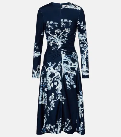 ERDEM FLORAL GATHERED MIDI DRESS