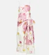 Erdem Dancing Carnation Print Rumpled Satin Draped Cocktail Dress In Pink
