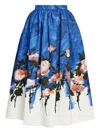 Erdem Womens Rose Cobalt Blue Floral Pleated Cotton-blend Midi Skirt