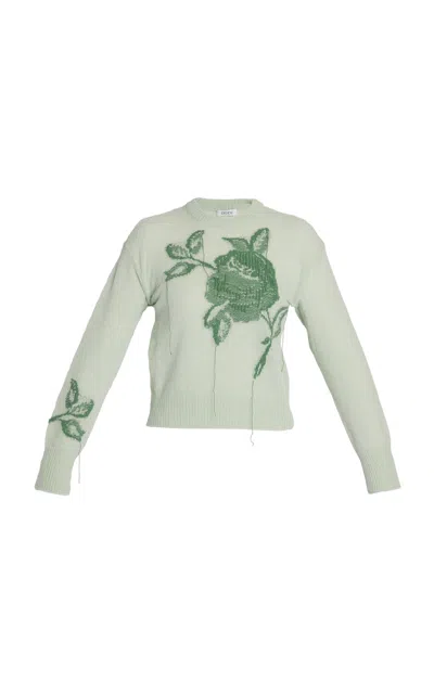 Erdem Floral Intarsia Alpaca Merino Sweater In Green