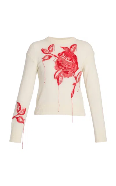 Erdem Floral Intarsia Alpaca Merino Sweater In White