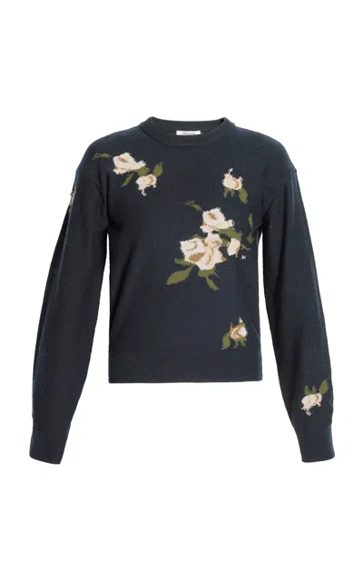 Erdem Floral Intarsia Merino-wool Sweater In Black