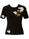 Erdem Floral-intarsia T-shirt In Schwarz