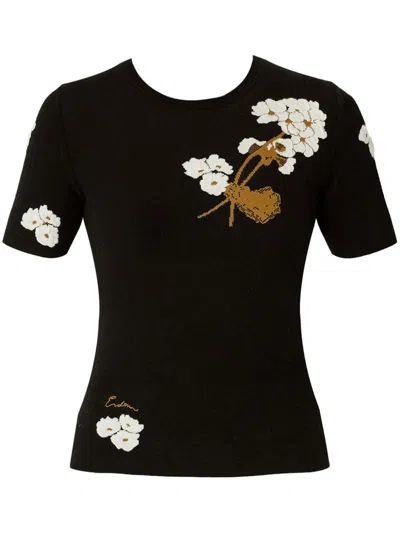 Erdem Floral-intarsia T-shirt In Black