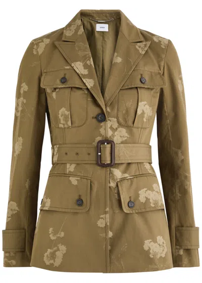 Erdem Floral-jacquard Belted Cotton Blazer In Khaki