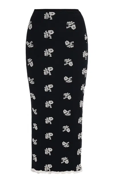 Erdem Floral Jacquard Knit Midi Skirt In Black