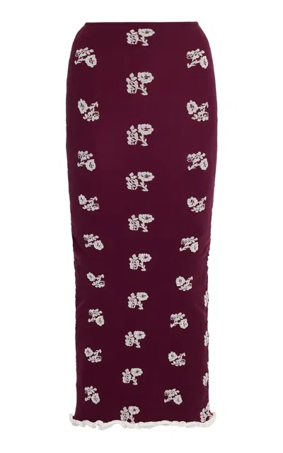 Erdem Floral Jacquard Knit Midi Skirt In Burgundy