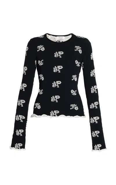 Erdem Floral Jacquard Knit Top In Black