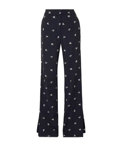 Erdem Floral Jacquard Straight-leg Casual Pants In Blue