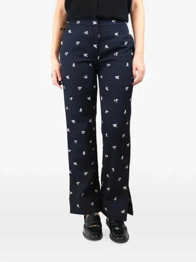 Pre-owned Erdem Floral Jacquard Trousers In Blue