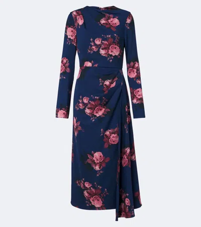 Erdem Floral Cady Long Sleeve Draped Midi Dress In Multi