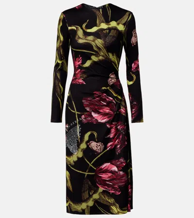 Erdem Floral Jersey Midi Dress In Multi