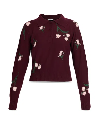 Erdem Floral Knit Wool Sweater In Burgundy