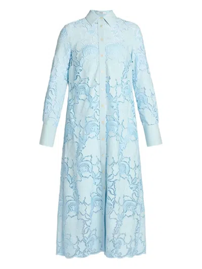 Erdem Floral-lace Shirt Dress In Blue