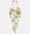 Erdem Vacation Luna Linen Halterneck Top In Painted Bouquet White